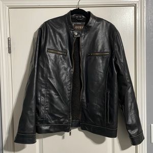 vintage GUESS Large brown faux-leather cafe racer motorcycle jacket